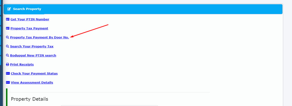 property tax payment online by door number